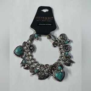 19cm. adjustable -Shyanne Silver Bracelet with Turquoise Accents
